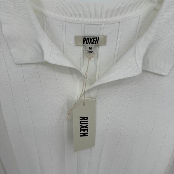 Ruxen sweater men's M polo rib knit shirt short sleeve collar pullover white NEW - Picture 4 of 8